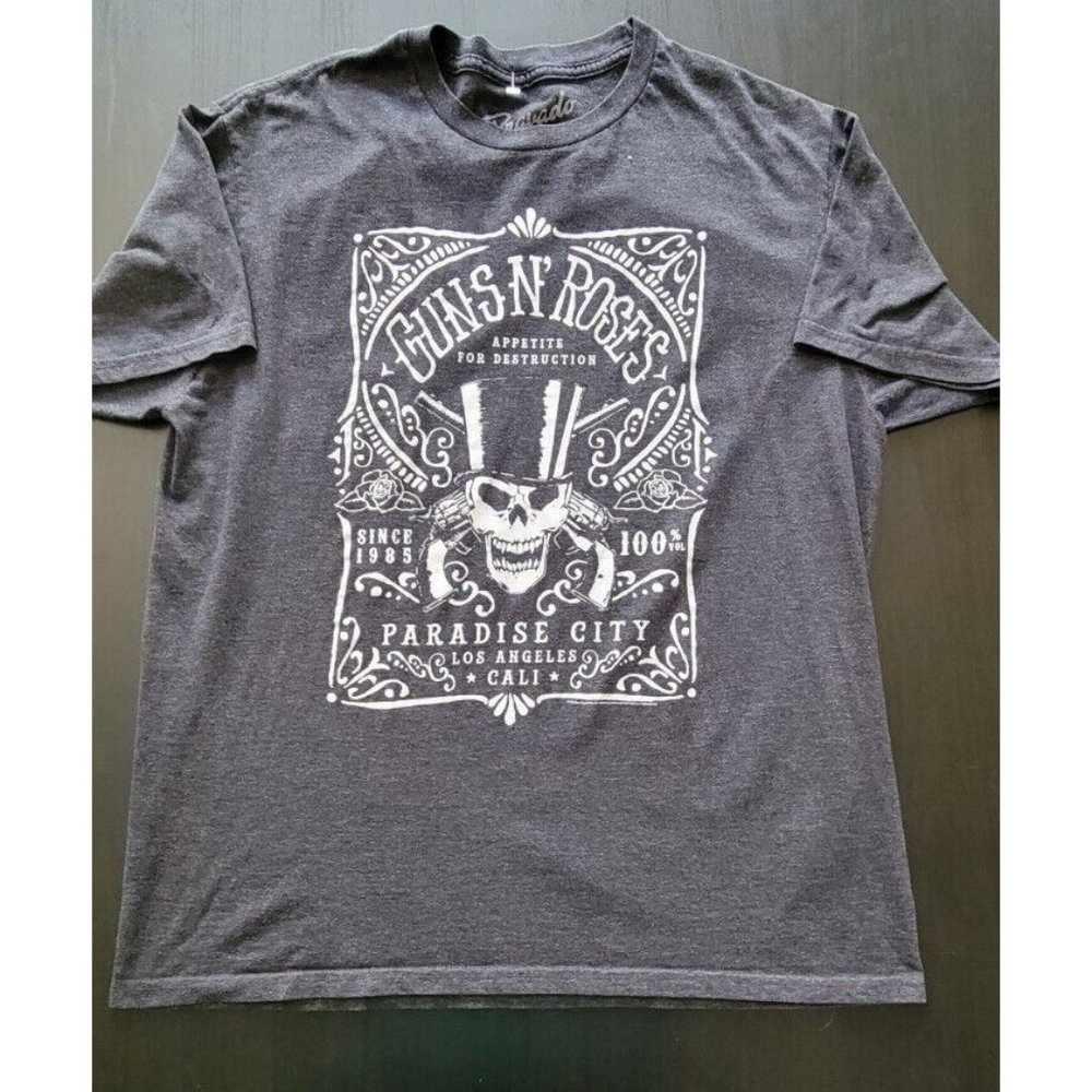 GUNS N' ROSES  Paradise City Men's XL Gray T Shirt 80s Rock Band Print